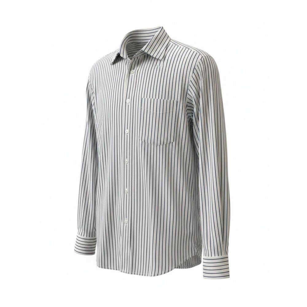 Faconnable Classique Dress Shirt Mens L Stripes Cotton Blue Yellow White